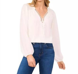 CeCe by Cynthia Steffe Long Sleeve Tie Up V-Neck Blouse In Off White