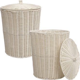 Happimess Resin 4.7-Gallon Tapered Round Wicker Watebasket with Lid in White at Nordstrom