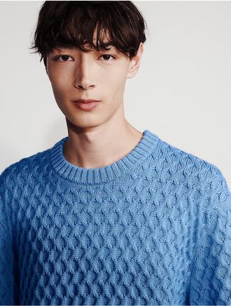 Calvin Klein Mens Merino Wool Crewneck Sweater - Blue - 2XL