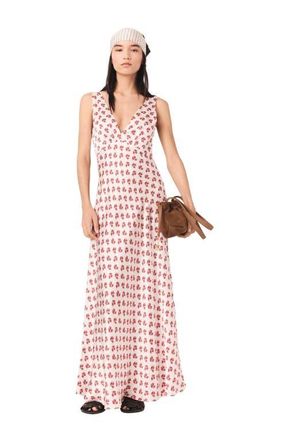 Maje Patterned silk dress in Red Small Flowers Print at Nordstrom, Size 40 Eu