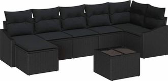 vidaXL Conjunto De Sof&aacute; De Jard&iacute;n 8 Pcs Negro Rat&aacute;n Sint&eacute;tico Vidaxl