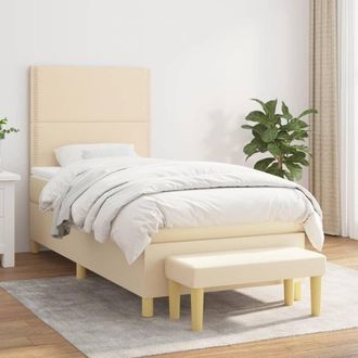 vidaXL Vidaxl - Cama Box Spring Con Colch&oacute;n Tela Color Crema 90x190 Cm