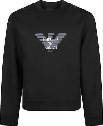 Emporio Armani Black Cropped Blurred Logo Cotton Sweatshirt