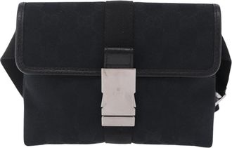 Gucci Buckle Waist Gg Canvas Black Canvas Handbag (Pre-Owned)
