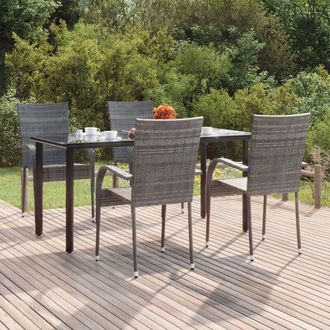 vidaXL Vidaxl - Juego De Comedor Para Jard&iacute;n 5 Piezas Rat&aacute;n Sint&eacute;tico Gris