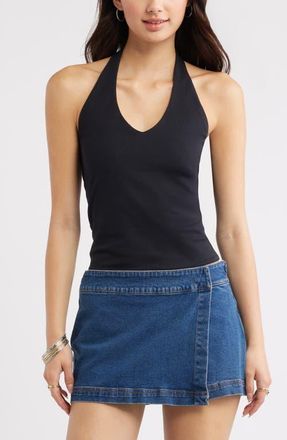 BP. Stretch Cotton Halter Top in Black at Nordstrom, Size Xx-Small