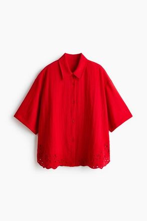 H&M Broderie Anglaise Beach Shirt in Bright Red at Nordstrom, Size X-Large