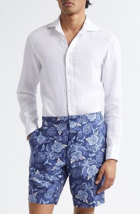 Ralph Lauren Purple Label Basket Weave Linen Button-Up Shirt in White at Nordstrom, Size Xx-Large