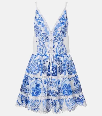 Camilla Vestido corto de algod&oacute;n y seda estampado