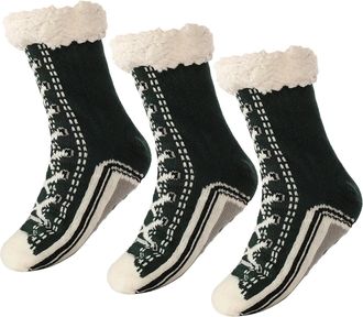 Generic Ultra-Thick Cute Slipper Home Socks,Ultra-Thick Cashmere Slipper Sock for Women Cozy Warm Fleece Lined Cashmere Fuzzy Grip (3pcs-Black,One Size)