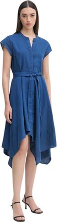 DKNY Linnen Mini Shirt Dress - Dames - Shirt Kleedjes - Blauw - S - Linnen - Kleedjes