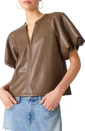 Steve Madden Cecila Faux Leather Top in Coco at Nordstrom, Size X-Small