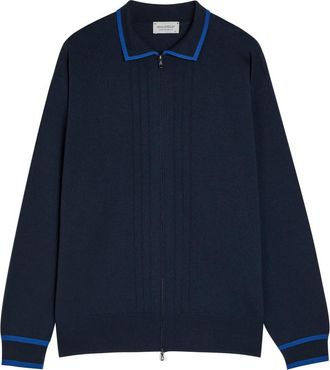 John Smedley Albie Striped Merino Wool Cardigan - Navy - Xxl