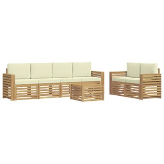 vidaXL Set Di Divani Da Esterno 7 Pz Bianco E Crema Poliestere Vidaxl