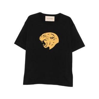 Valentino T-Shirts, male, Black, Size: XL Cotton T-shirt With Panther Print