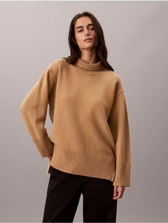 Calvin Klein Womens Lux Wool Turtleneck Sweater - Brown - XS