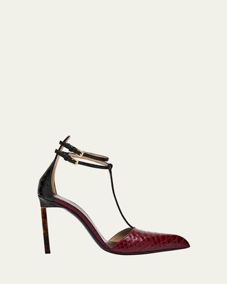 Tom Ford Python-Effect Stiletto T-Strap Pumps