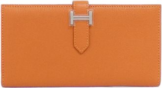 Herm&egrave;s Bearn Orange Chevre Leather Long Wallet (Bi-Fold) (Pre-Owned)