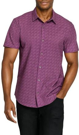 W.R.K Abstract Blur Performance Short Sleeve Button Up Shirt in Maroon at Nordstrom, Size X-Large