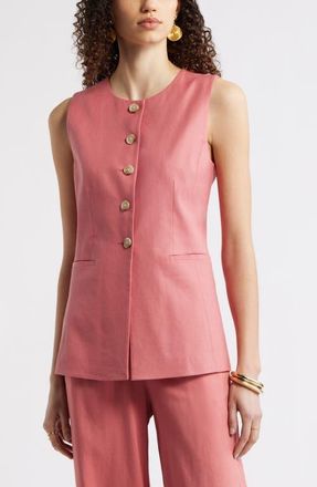 Nordstrom Linen Blend Longline Vest in Pink Clay at Nordstrom, Size Xx-Small