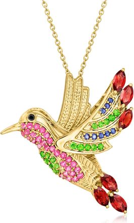 Ross-Simons Multi-Gemstone Hummingbird Pin/Pendant Necklace in 18kt Gold Over Sterling