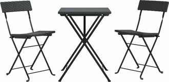 vidaXL Juego bistró plegable 3 piezas ratán sintético negro Vidaxl