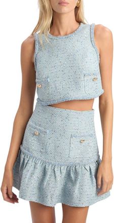 Bardot Elina Boucl&eacute; Crop Top in Blue Boucle at Nordstrom, Size 4