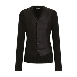 Dolce & Gabbana Truien & Vesten, Heren, Zwart, L, Leer, Trui met V-hals