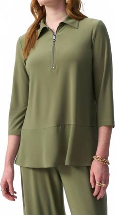 Joseph Ribkoff Zip Front 3/4 Sleeve Tunic Top In Cactus