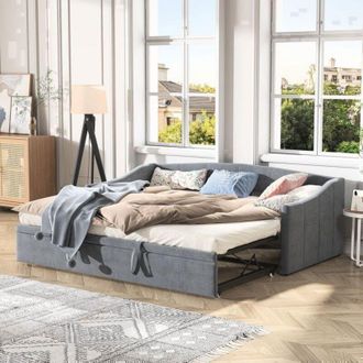 OEM Sof&aacute; Cama Convertible 2 Plazas - Terciopelo Gris Oeko-tex - Mecanismo Clic-clac - Dimensiones 210x90cm