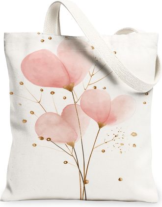 Generic Floral Canvas Tote Bags, Elegant Flower Design Reusable Grocery Bags, Vintage Lightweight Washable Shoulder Strap Canvas Fo, White, 13x15 Inch