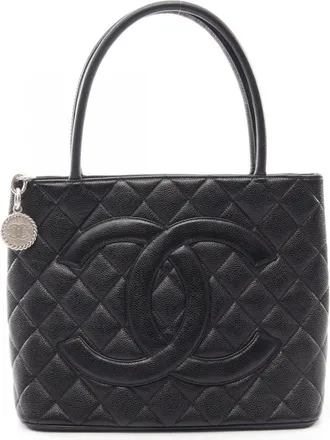 Chanel Black Grained Calfskin Handbag Tote Bag (Pre-Owned)