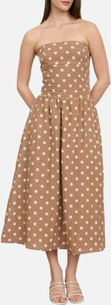 Blu Pepper Polka Dot Strapless Midi Dress in Brown at Nordstrom Rack, Size Medium