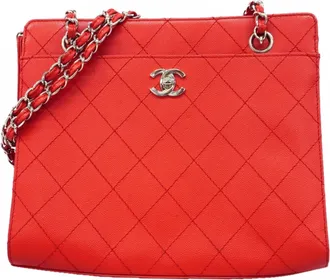 Chanel Red Color Grained Calfskin Tote Bag (Pre-Owned)
