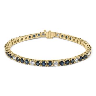 House of Brilliance 18K Yellow Gold Alternating 1 1/5 Cttw Diamond and 3X3 MM Blue Sapphire Tennis Bracelet