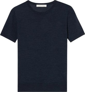Brooks Brothers Relaxed Diamond Merino Korte Mouw Trui - Dames - T-shirts - Blauw - S - Wol - Tops