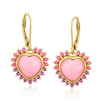 Ross-Simons Pink Opal Heart Drop Earrings With. Pink Tourmalines and. Amethysts in 18kt Gold Over Sterling