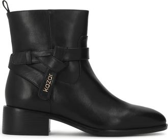Kazar Leren enkellaarsjes met logoband - Dames - Enkellaarsjes - Zwart - 36 EU - Leer - Schoenen