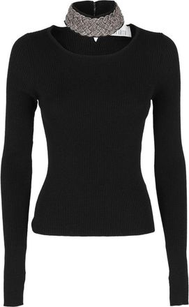 Giuseppe Di Morabito Fitted Black Merino Wool Knit Crystal Top