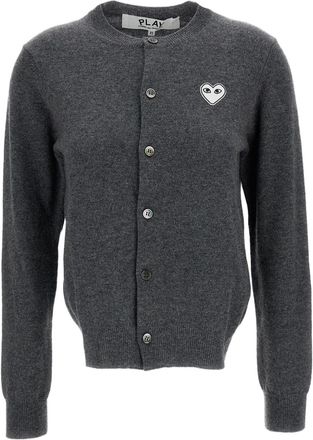 Comme Des Gar&ccedil;ons Grey White Emblem Wool Round-Neck Cardigan