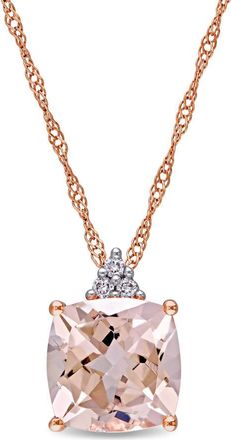 Amour Cushion-cut Morganite and Diamond Accent Drop Necklace In 14K Rose Gold