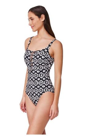 Gottex Mantra Braided Square Neck One Piece in Mantra-Black-White at Nordstrom, Size 14