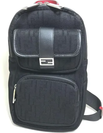 Fendi Black Red Color Fabric Leather Shoulder Bag Sling Bag (Pre-Owned)