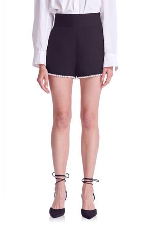endless rose Premium Imitation Pearl Trim High Waist Shorts in Black at Nordstrom, Size X-Small