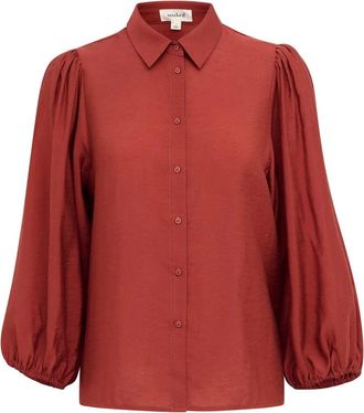 Soaked In Luxury Vrouwelijk overhemd met pofmouwen - Dames - Blouses - Bruin - 2XL - Overhemden