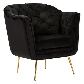 Dmora Poltrona Turtuk, Con Coj&iacute;n, Reposabrazos, Estructura Color Oro, 88x83x91h Cm Negra