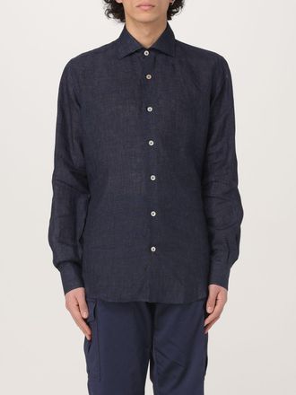 Eleventy Mens Linen Longsleeve Dress Shirt - Dark Blue - Size Small