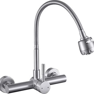 OEM Grifos De Cocina Murales De Acero Inoxidable Cepillado, Mezclador De Agua Fr&iacute;a Y Caliente Para Fregadero, 2 Modos De Salida De Agua, Ca&ntilde;o Giratorio - 