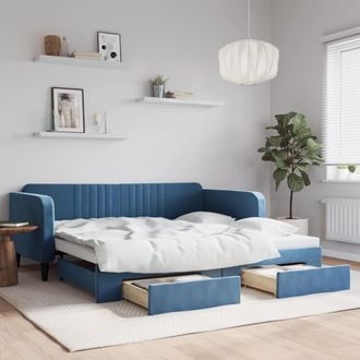 vidaXL Sof&aacute; Cama Nido Con Cajones Terciopelo Azul 100x200 Cm Vidaxl