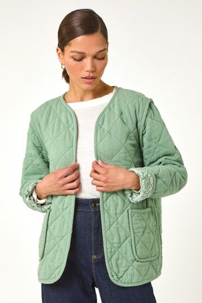 Roman Floral Print Lining Cotton Quilted Jacket